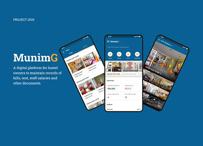 MunimG: An app for Hostel owners for maintenance records dribbble shot logodesign user interface design ux case study