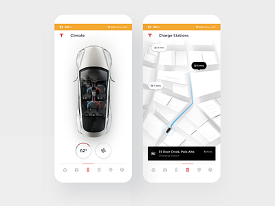 Automotive Service — Electric Car Mobile App app automobile automotive car car app design driver app electric ios app location app map minimal mobile parking rental app service app smart car tesla ui