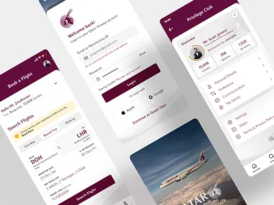 Qatar Airways app redesign concept airline app airline system airlines airplane boarding pass booking cochin doha flight flight app flight booking flight search mobile app plane ticket qatar qatar airways ticket app travel user experience dubai