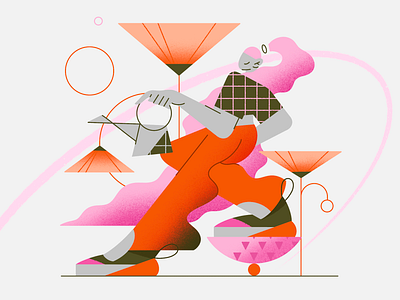 Spring girl app character characterdesign flat flower garden geometry girl illustration minimal procreate shape sneakers summer texture ui vector water web wonan