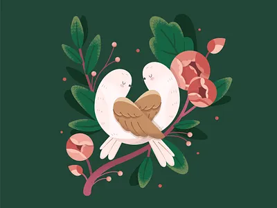 Birds birds branch cute flowers leaves