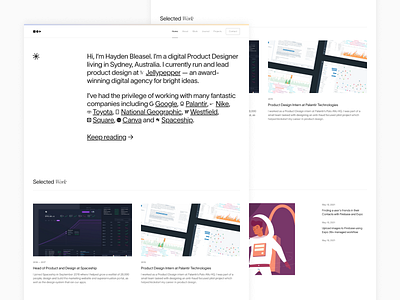 Website Redesign, May 2021 branding hayden bleasel home homepage design identity personal brand portfolio product designer projects reboot website