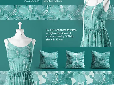 TEAL FLOWERS seamless patterns anakoto aqua aquamarine blue flowers cool sea flowers digital patterns fabric design fashion design illustration neon flowers pattern art pattern surface design rhododendron seamless patterns stylized trending flowers tial flowers trending clipart turquoise pattern