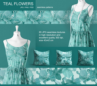 TEAL FLOWERS seamless patterns anakoto aqua aquamarine blue flowers cool sea flowers digital patterns fabric design fashion design illustration neon flowers pattern art pattern surface design rhododendron seamless patterns stylized trending flowers tial flowers trending clipart turquoise pattern