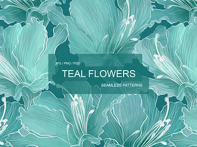 TEAL FLOWERS seamless patterns anakoto aqua aquamarine artwork blue flowers cool sea flowers design digital patterns fabric design fashion design neon flowers pattern surface design rhododendron seamless patterns stylized trending flowers tial flowers trending clipart turquoise pattern