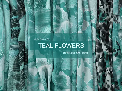 TEAL FLOWERS seamless patterns anakoto aqua aquamarine blue flowers cool sea flowers digital patterns fabric design fashion fashion design illustration neon flowers pattern surface design rhododendron seamless patterns stylized trending flowers tial flowers trending clipart turquoise pattern