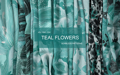 TEAL FLOWERS seamless patterns anakoto aqua aquamarine blue flowers cool sea flowers digital patterns fabric design fashion fashion design illustration neon flowers pattern surface design rhododendron seamless patterns stylized trending flowers tial flowers trending clipart turquoise pattern