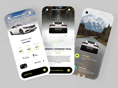 Off Road Adventure Ride : Mobile Screens augmentedreality boking car card cars design ecomerce ios location map mapping navigation offer offers payment product design supercars