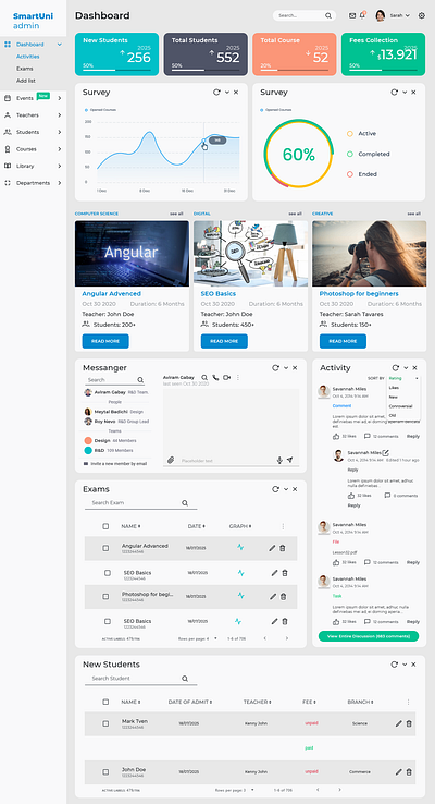 University Management Dashboard dashboard ui management management app ui university