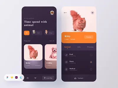 Pet Adoption App. app concept app design app ui design besnik cat app creative app dark dark ui ios app landing page mobile application modern app design pet app product design ui app desigm uiux design uiux design agency website design
