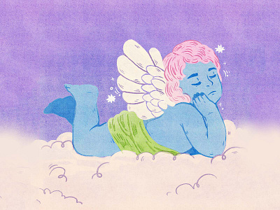 Smurf Cupid cherub digital illustration illustraion neon riso print risograph risography texture whimsy