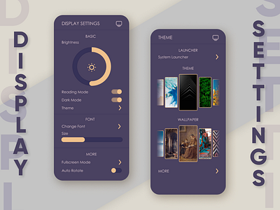 Display Settings blue carousel clean ui daily ui dailyuichallenge dark mode dark ui day007 day7 design display setting figma flat launcher settings ui simple theme ui yellow