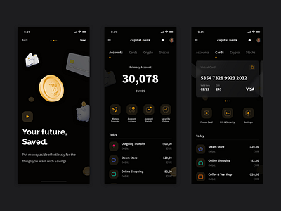 Capital - Digital bank app app banking crypto finance ui ux wallet