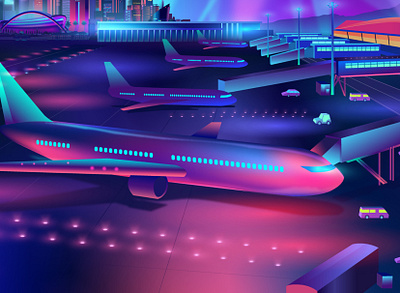 Airport detail contemporary design illustration illustrator outrun pabloladosa plane synthwave vector vectorart