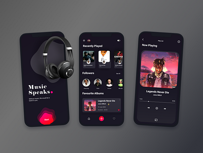 Music App UI Design for iPhone 12 Pro Max 3d illustration design figma illustration mobile ui music app new ui trends typography ui ui design uiux ux