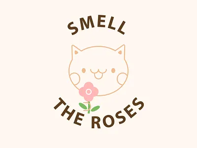 Summer Cat Smell the Roses 🌹 art beautiful cat creative cute illustration kawaii logo lovely minimal pastel pin pink positive rose roses stunning summer typography