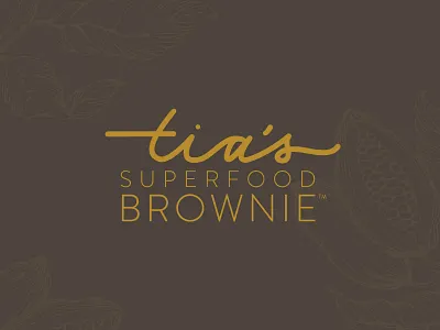 Branding for Tia's Superfood Brownie brand branding calligraphy charcoal dessert elegant food gold hand lettering logo luxury type treatment typography typography logo