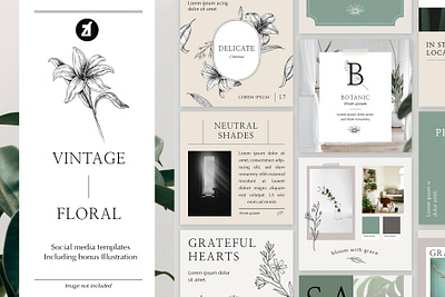 Vintage floral social media graphic templates blog blog ebook canva catalog class clean course download ebook free marketing online print printable social social media template webinar workshop