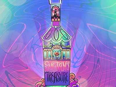 Sultan's Treasure alcohol bottle colorful design illustration label liquor magic mystical package procreate sultan