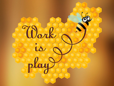 Bee work is play animal art bee cute design fly flying honey honeybee honeycomb illustartion insect nature play sweet vector wing work yellow yummy