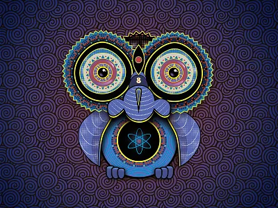 Purple owl animal art bird cute dark eyes illustration night owl psychedelic purple surreal symbol wings wisdom