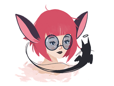 Fairy and Cat Spirit angel animal animals cat character ears fairy fantasy girl glasses illustration pink spirit