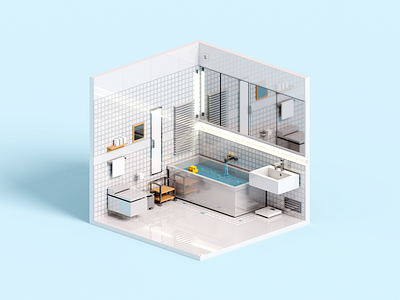 Tiles 3d 3d art bathroom duck illustration isometric magicavoxel minimal room tile toilet voxel voxelart washroom