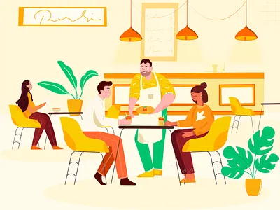 Restaurent Illustration art design dribbble invite food girl hotel illustration illustration digital illustrator leaves man owner plant procreate