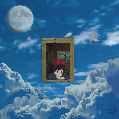 Kiki's Window adobe photoshop art artwork birds blue character creative design digital digital art digitalart doves kikis delivery service moon photoshop photoshop art sky studio ghibli