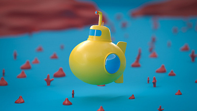 Yellow Submarine 3d blender game illustration low poly