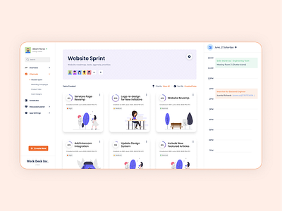 Work Desk - A single stop Task management for the Remote teams calendar clean dashboard management app minimal remote team remote work task management video call web app