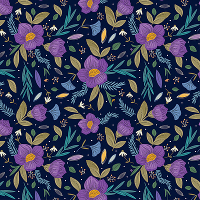 Midnight Floral blue design flowers illustration pattern pattern art patterndesign print vector wildflowers