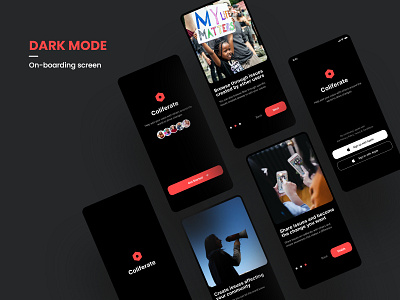 On Boarding Screen (Mobile - Dark Mode) adode xd app dark ui design designer sdg sustainable development ui ux xd design