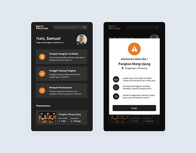 Kang Pangkas Home UI app barbershop design flat ui