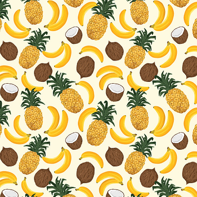 Coconut Banana Pineapple bananas coconut design fruits illustration pattern pattern art patterndesign pinapple print tropical vector