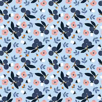 Blueberries design flowers fruits illustration pattern pattern art patterndesign print vector wildflowers