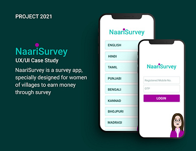 NaariSurvey: Survey App designed for women of villages design dribbble shot illustration logo logodesign ui ui design user interface design ux ux case study