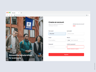 Sign Up Page For Scholarship Organization adode xd college create accont design designer figma landing scholarship school sign up form signup ui university ux web website xd design