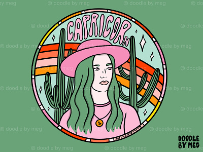 Capricorn Cowgirl astrology cactus cactus illustration capricorn cowboy hat cowgirl desert design drawing horoscope illustration lettering procreate rainbow typography vintage western zodiac zodiac sign