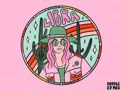 Libra Cowgirl astrology cactus cowboy hat cowgirl desert design drawing horoscope illustration lettering libra procreate rainbow typography vintage western zodiac zodiac sign zodiac signs