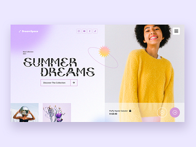 Fashion e-commerce homescreen - Daily UI #01 bright concept daily ui ecommerce fashion gradient inspiration modern pastel purple store typogaphy ui website