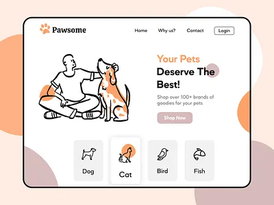 Pet Shop Website Landing Page adobe adobe xd concept daily ui dailyuichallenge design digital art illustration interface landing page online shop online shopping online store pet shop ui ui design ux ux design web design website design