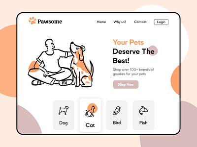 Pet Shop Website Landing Page adobe adobe xd concept daily ui dailyuichallenge design digital art illustration interface landing page online shop online shopping online store pet shop ui ui design ux ux design web design website design