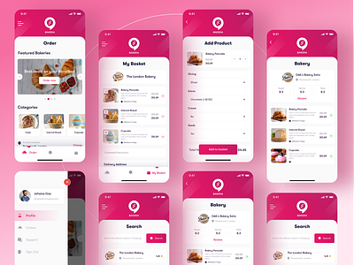 Bakeria Mobile app ui ux design app design app designer colorful dark ui design dgprostudio digital food food and drink food app mobile ui online delivery online shopping ui ui design uidesign ux designer uxdesign