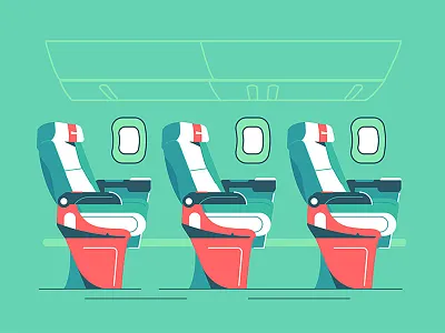 The cabin of a passenger plane air aircraft airplane cabin decoration design empty flat illustration interior passenger plane salon seat style tourist transport traveling vector window