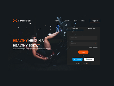 Fitness (Web App) app design branding dark theme design homepage illustration login page minimal ui ui ux ui design web website website design