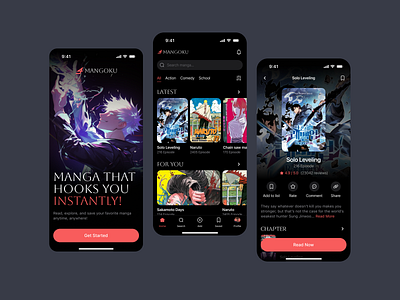 Mangoku - Reader Mobile App UX/UI anime book online book store e book e library ebook app ios app manga mobile app movie online book reading reading app reading book search ebook stories ui ui ux design watch