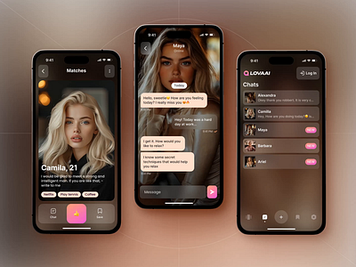LovaAI | AI Partner App | Dating App adaptive ai ai ai chat ai girlfriend ai model ai powered ai product badoo dating app digital models gen ai interactive ai mobile product design relationship romance tinder ui ux virtual companion virtual relationships