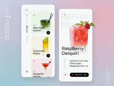 caffè Fresco app cafe cafeteria cocktail design drink food icecream mobile ui xd