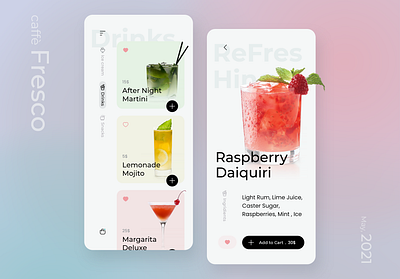 caffè Fresco app cafe cafeteria cocktail design drink food icecream mobile ui xd